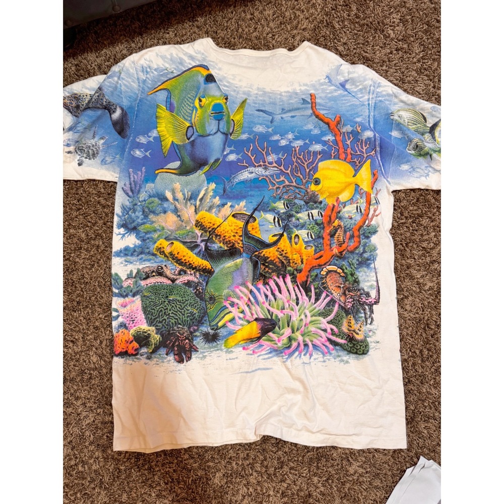 Vintage Dirty Laundry All Over Print Fish Coral Reef T-Shirt XL Made in USA